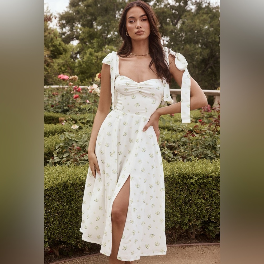 House of CB Alicia Ivory Floral Midi Sundress, Size Small